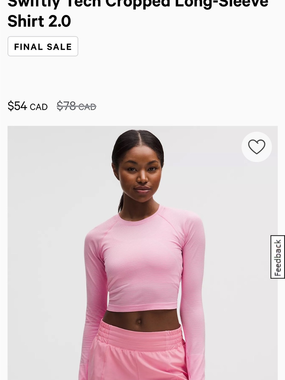 lululemon athletica Swiftly cropped long-sleeve top — soft pink